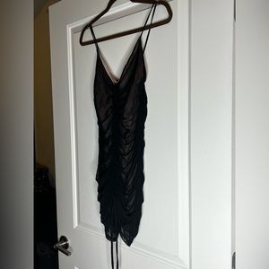 Little Black Mesh Dress Ruched Bodycon Size (PrettyLittleThing)